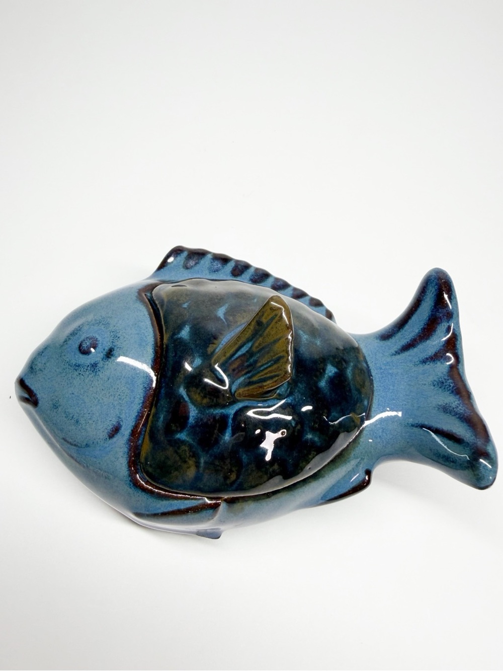 Vintage Kotobuki Japan Ceramic Fish Trinket Dish Blue